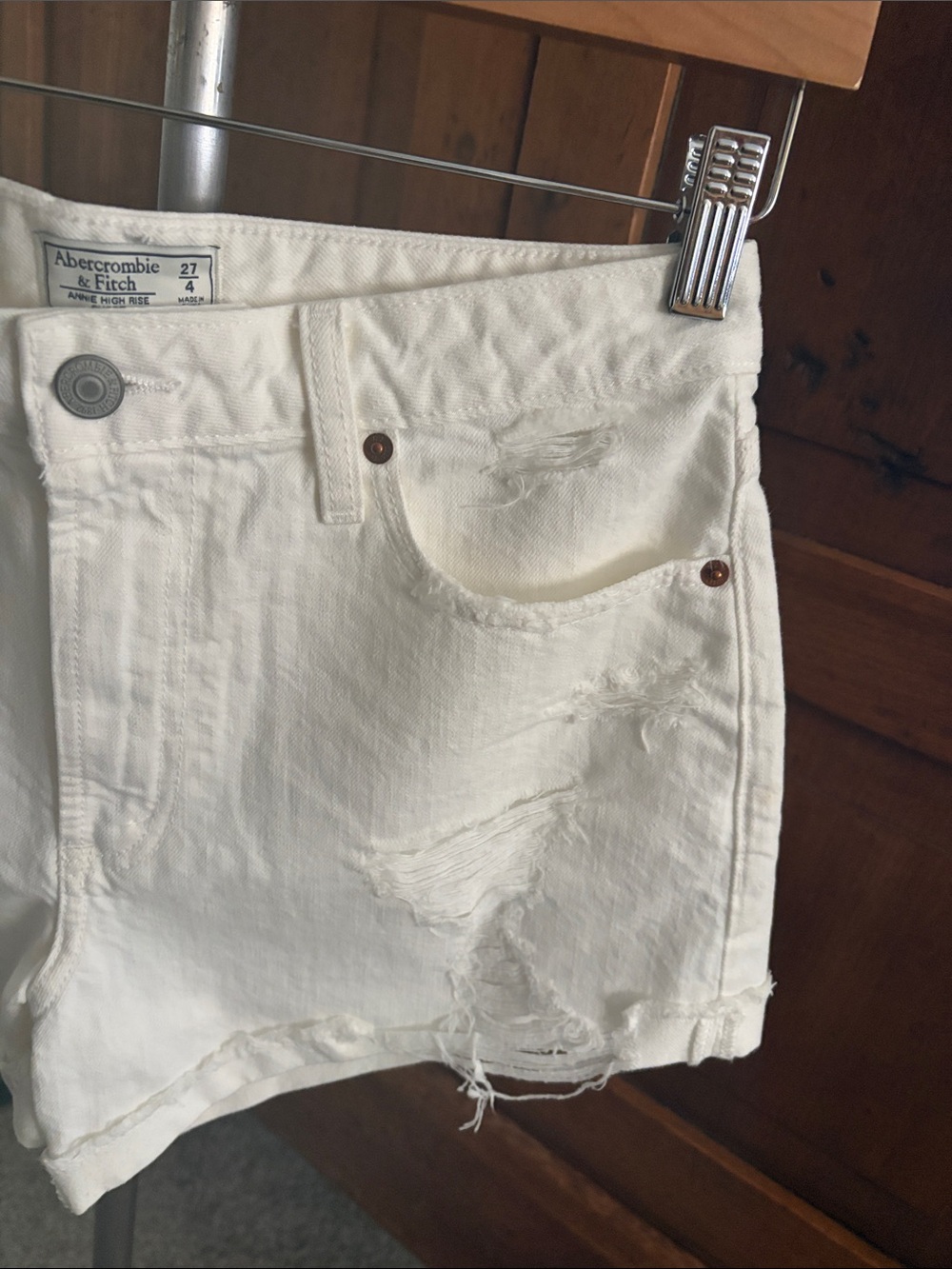 Abercrombie & Fitch White Distressed Denim Short Shorts - Picture 4 of 14